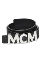 Women's Mcm Letter Reversible Coated Canvas/leather Belt, Size - Black (w/ Silver)