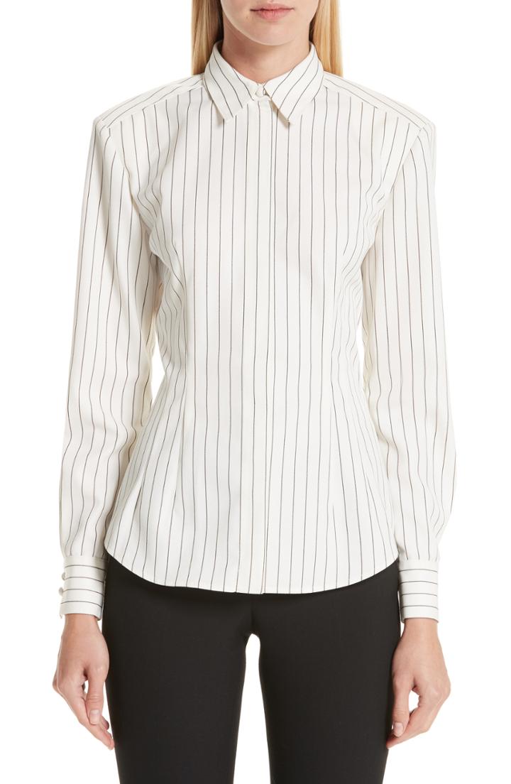 Women's Sara Battaglia Pinstripe Wool Shirt Us / 46 It - White