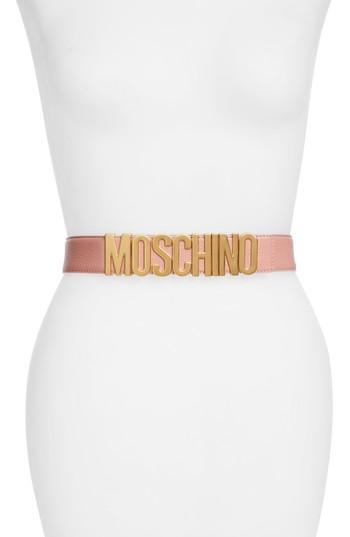 Women's Moschino Logo Leather Belt - Pink
