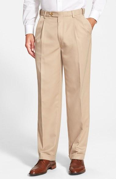 Men's Berle Self Sizer Waist Pleated Trousers X 30 - Beige