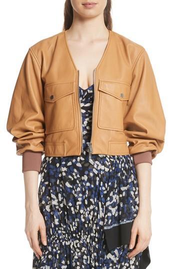 Women's 3.1 Phillip Lim Cargo Pocket Leather Bomber Jacket - Beige