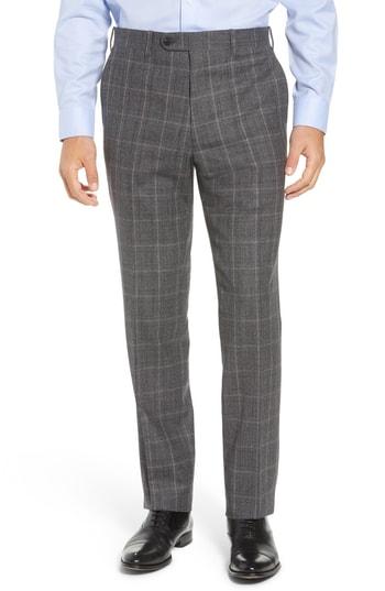 Men's John W. Nordstrom Torino Traditional Fit Flat Front Plaid Wool & Cashmere Trousers - Grey