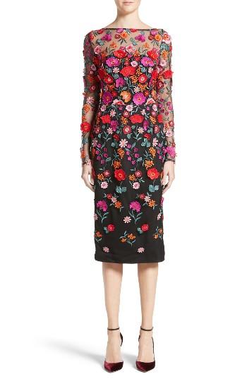 Women's Lela Rose Floral Embroidered Pencil Dress