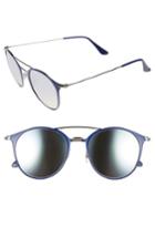 Women's Ray-ban Highstreet 52mm Round Brow Bar Sunglasses - Gunmetal/ Blue