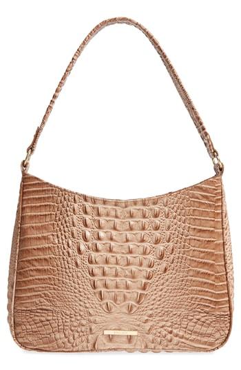 Brahmin Nadia Croc Embossed Leather Shoulder Bag - Beige