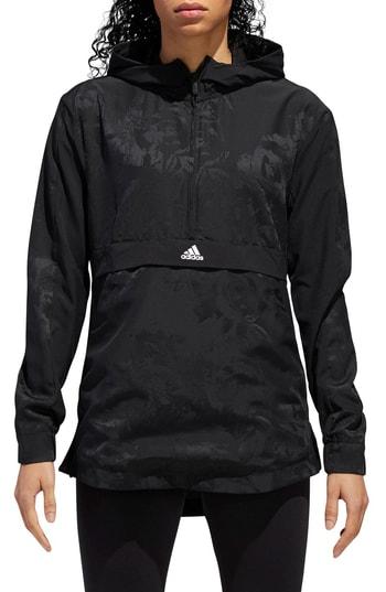 Women's Adidas Woven Shell Hooded Pullover - Black
