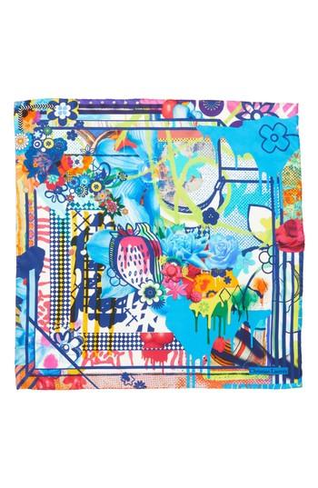 Women's Christian Lacroix Floral Silk Scarf, Size - Blue