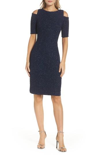Women's Eliza J Cold Shoulder Sparkle Knit Sheath Dress - Blue