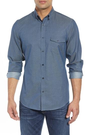 Men's Nordstrom Men's Shop Regular Fit Dobby No-iron Sport Shirt - Blue