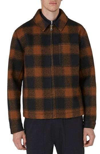 Men's Topman Check Harrington Jacket - Orange
