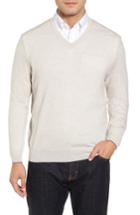 Men's Thomas Dean Merino Wool Blend V-neck Sweater, Size - Grey