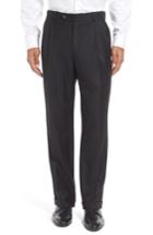 Men's Berle Pleated Solid Wool Trousers X Unhemmed - Black