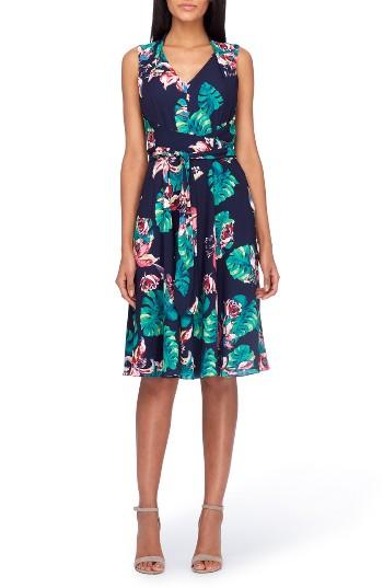 Women's Tahari Palm Fit & Flare Dress - Blue