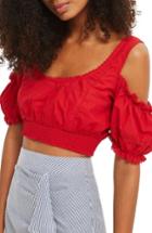 Women's Topshop Poplin Trim Crop Top Us (fits Like 2-4) - Red