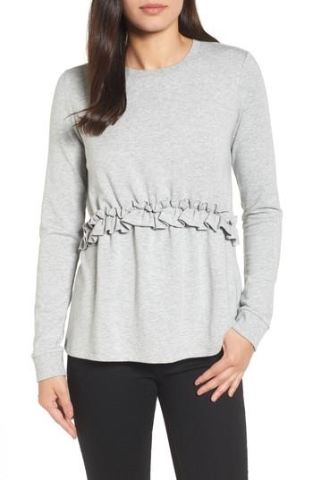 Women's Halogen Ruffle Sweatshirt, Size - Black