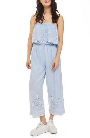 Women's Topshop Eyelet Popover Jumpsuit Us (fits Like 6-8) - Blue