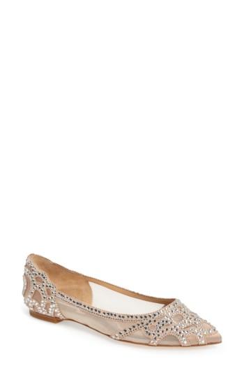 Women's Badgley Mischka Gigi Crystal Pointy Toe Flat M - Beige