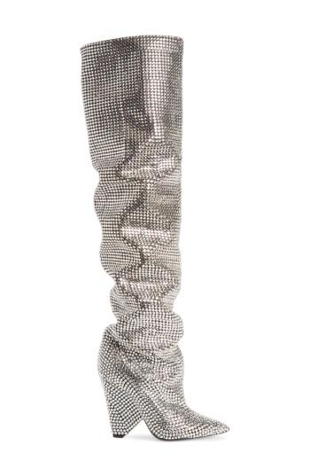 Women's Saint Laurent Niki Crystal Embellished Boot Us / 38eu - Metallic