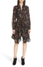 Women's Derek Lam 10 Crosby Floral Handkerchief Hem Silk Dress - Black