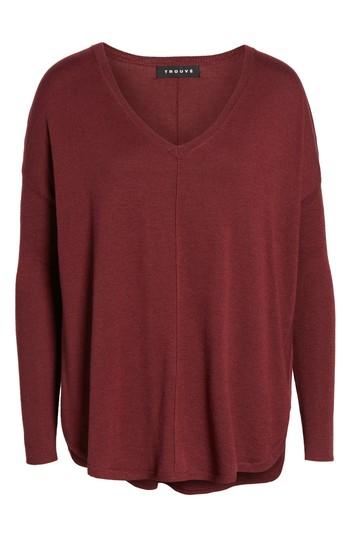 Women's Trouve 'everyday' V-neck Sweater, Size - Burgundy