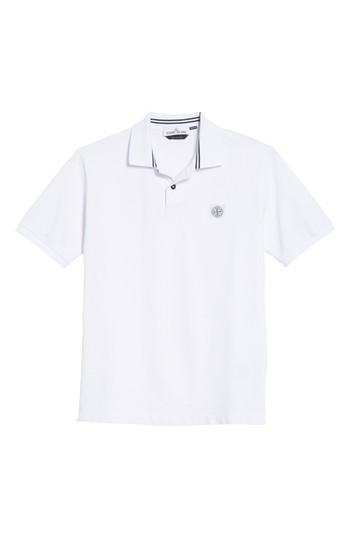 Men's Stone Island Pique Polo, Size - White