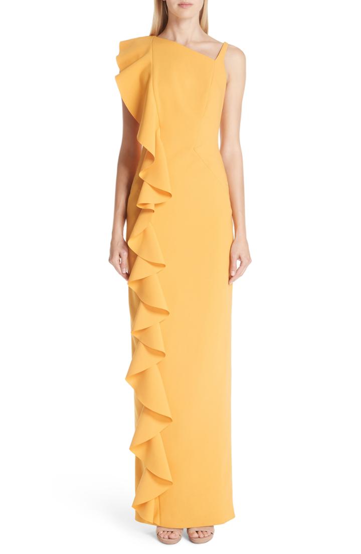 Women's Rachel Gilbert Farrah Side Ruffle Gown