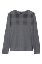 Men's Boss Tenison Slim Fit Ombre Check Long Sleeve T-shirt, Size - Grey