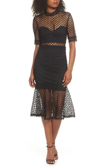 Women's Bardot Fiona Mesh Lace Trumpet Dress - Black