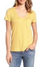 Petite Women's Caslon Rounded V-neck Tee, Size P - Yellow
