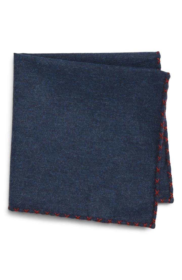 Men's Eleventy Solid Cotton Pocket Square, Size - Blue