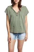 Women's Sanctuary Beachcomber Lace-up Cotton Short Sleeve Hoodie, Size - Green