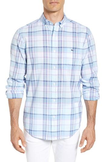 Men's Vineyard Vines Pleasant Bay Classic Fit Plaid Sport Shirt, Size - Blue
