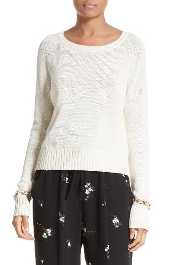 Women's A.l.c. Dree Embellished Cuff Cotton Sweater - White
