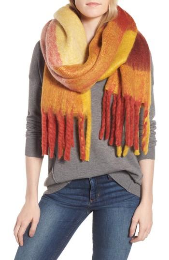 Women's Free People Cameron Plaid Fringe Scarf, Size - Metallic
