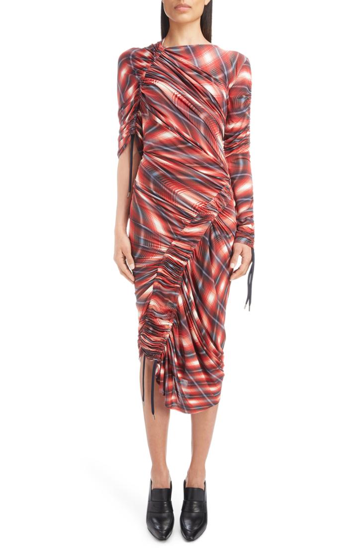 Women's Atlein Wave Plaid Ruched Dress Us / 36 Fr - Red
