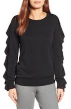 Women's Halogen Ruffle Sleeve Sweater, Size - Black