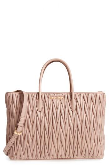 Miu Miu Matelasse Leather Shopper - Black