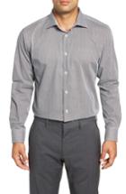 Men's Bugatchi Trim Fit Stripe Dress Shirt - Black