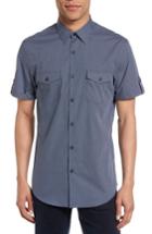 Men's Calibrate Non-iron Basketweave Print Woven Shirt, Size - Blue
