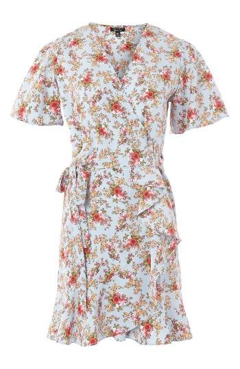 Women's Topshop Confetti Floral Wrap Tea Dress Us (fits Like 6-8) - Blue