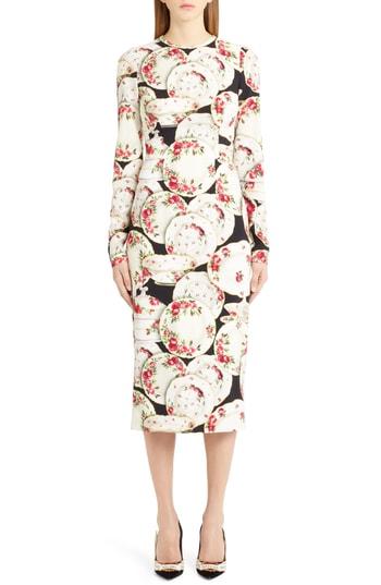 Women's Dolce & Gabbana Plate Print Sheath Dress Us / 38 It - White