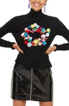 Women's Topshop Christmas Wreath Funnel Neck Sweater Us (fits Like 0) - Black