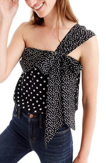 Women's J.crew Polka Dot Silk One-shoulder Bow Top