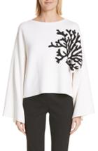 Women's Oscar De La Renta Embellished Coral Wool Sweater - Ivory