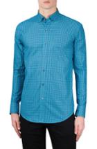 Men's Bugatchi Shaped Fit Gingham Sport Shirt, Size - Blue/green