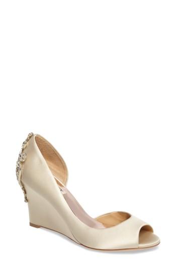 Women's Badgley Mischka Meagan Embellished Peep Toe Wedge W - Ivory