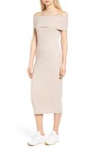 Women's Trouve Ribbed Off The Shoulder Midi Dress, Size - Beige