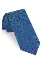 Men's Ted Baker London Tonal Leaves Silk Tie, Size - Blue/green