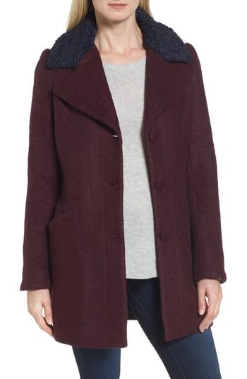 Women's Laundry By Shelli Segal Contrast Collar Boucle Coat - Red