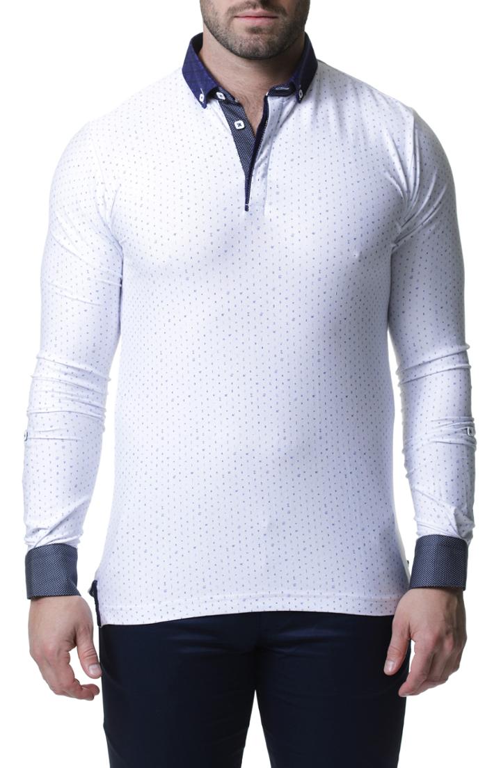 Men's Maceoo Newton Trim Fit Long Sleeve Polo (l) - White
